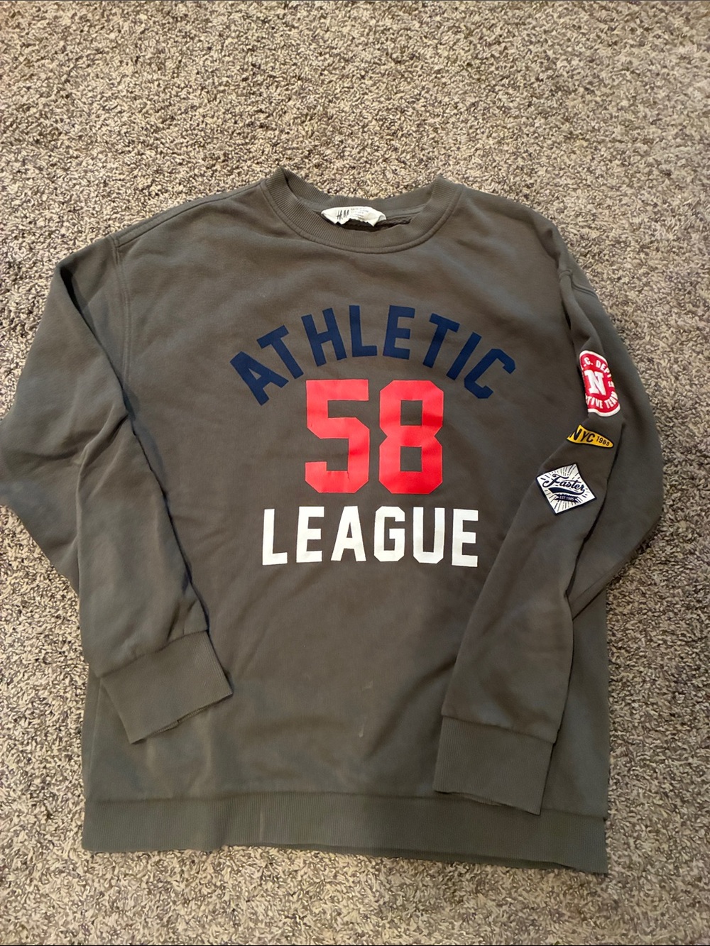 H&M Olive Green Athletic 58 Crewneck Sweatshirt